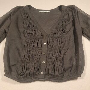 Abercrombie Fitch Sheer Black Blouse Womens Medium Textured Swiss Dot Button Top